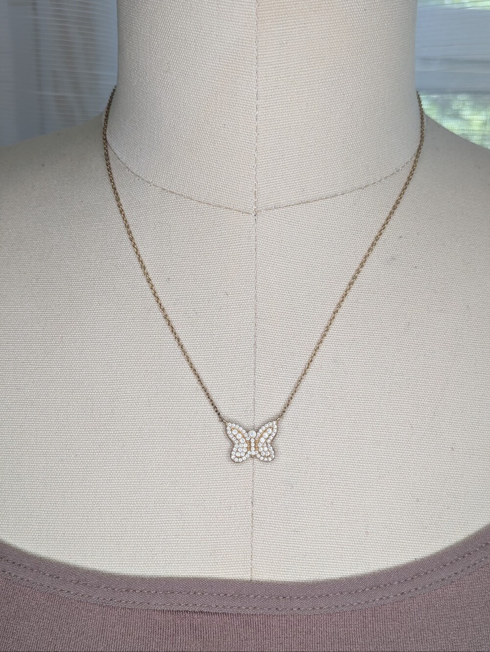 SAMFA Gold Tone Pave Crystal Rhinestone Butterfly Pendant Necklace